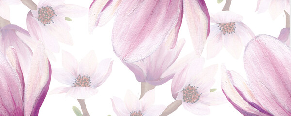 horizontal border with hand painted magnolia © Andreea Eremia 