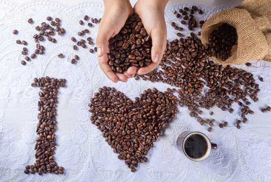 coffee beans forming drawings and phrases for those who love coffee