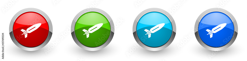 Poster missile silver metallic glossy icons, rocket, weapon, war concept set of modern design buttons for w