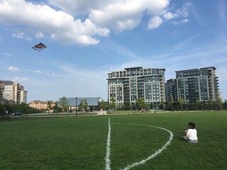 football field with a kite