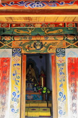 Plychrome door-small Buddhist chapel. Qianfo-Mati Si Horse Hoof Temple-Zhangye-Gansu province-China-0936