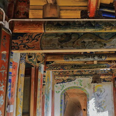 Hallway-polychrome ceiling frame-Duo Wen-North King of the Four-Heavenly-Kings-Buddhist-gods....