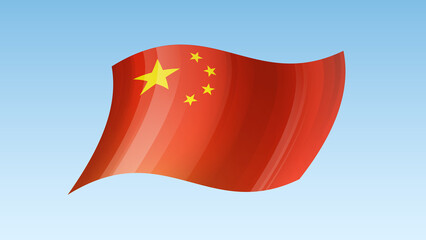 China flag state symbol isolated on background national banner. Greeting card National Independence Day of the Peoples Republic of China. Illustration banner with realistic state flag of PRC.