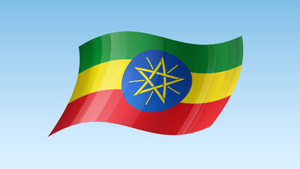 Ethiopia flag state symbol isolated on background national banner. Greeting card National Independence Day of the Federal Democratic Republic of Ethiopia. Illustration banner with realistic state flag