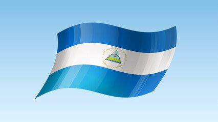 Nicaragua flag state symbol isolated on background national banner. Greeting card National Independence Day of the Republic of Nicaragua. Illustration banner with realistic state flag.