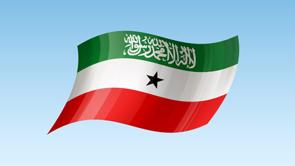 Somaliland flag state symbol isolated on background national banner. Greeting card National Independence Day of the Republic of Somaliland. Illustration banner with realistic state flag.