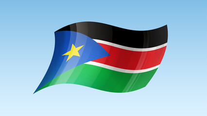 South Sudan flag state symbol isolated on background national banner. Greeting card National Independence Day of the Republic of South Sudan. Illustration banner with realistic state flag.