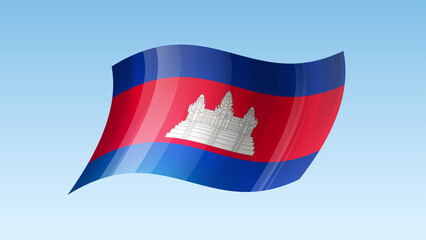 Cambodia flag state symbol isolated on background national banner. Greeting card National Independence Day of the Kingdom of Cambodia. Illustration banner with realistic state flag.