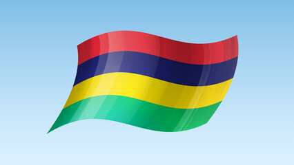 Mauritius flag state symbol isolated on background national banner. Greeting card National Independence Day of the Republic of Mauritius. Illustration banner with realistic state flag.
