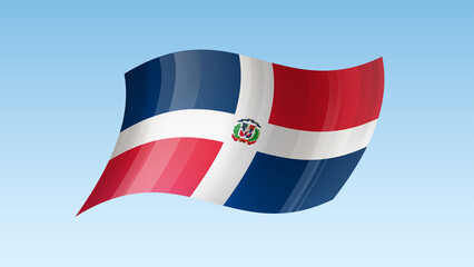 Dominican flag state symbol isolated on background national banner. Greeting card National Independence Day of the Dominican Republic. Illustration banner with realistic state flag.