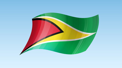Guyana flag state symbol isolated on background national banner. Greeting card National Independence Day of the Co-operative Republic of Guyana. Illustration banner with realistic state flag.