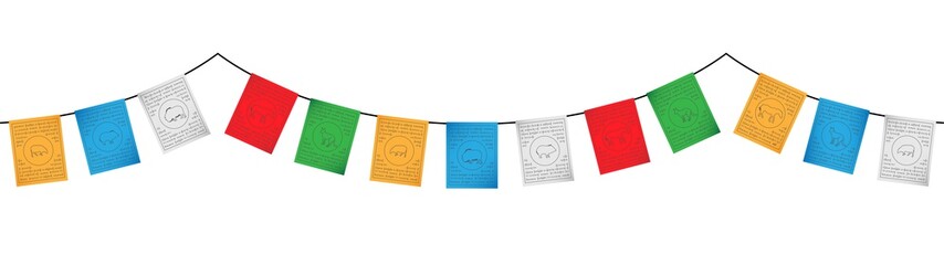 colorful tibetan flags decoration vector isolated on white background - obrazy, fototapety, plakaty