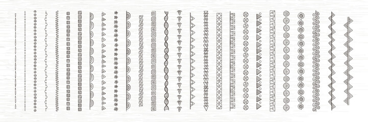 Doodle dividers, brush lines and borders set. Rustic decorative design elements and patterns