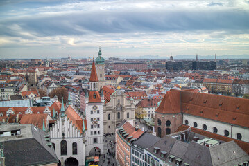 Fototapeta premium Townscape panoramic view above historical part of Munich, Germany.