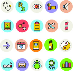 
Circular Flat Icons of Basic Essentials
