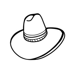 Straw hat with a wide brim isolated on a white background. Hat. A Doodle-style cowboy hat. Vector illustration hand drawn