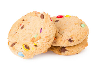 Chocolate chip cookies isolated on white background. Sweet biscuits