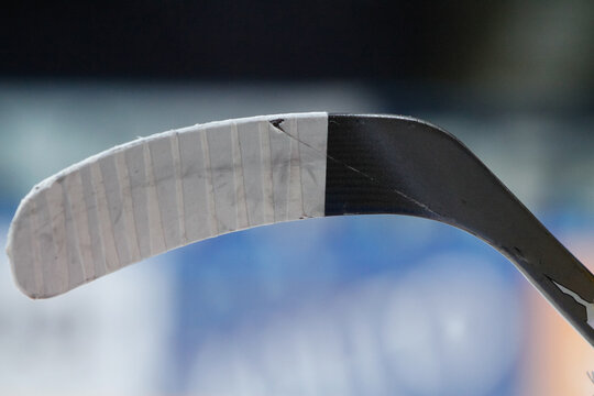 Closeup of ice hockey stick blade.
