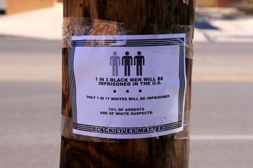 Poster attached to a power pole supporting 
