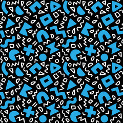 Vector seamless pattern with geometric shapes and brushstrokes. Abstract background with Scandinavian cut out elements.