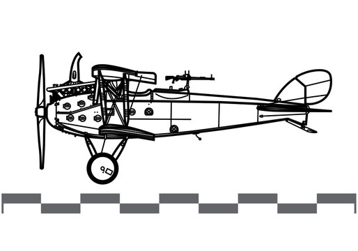 LVG C.VI. World War 1 reconnaissance aircraft. Side view. Image for illustration and infographics.