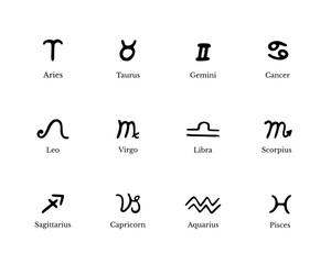 Simple black astrological or horoscope symbols, vector illustration