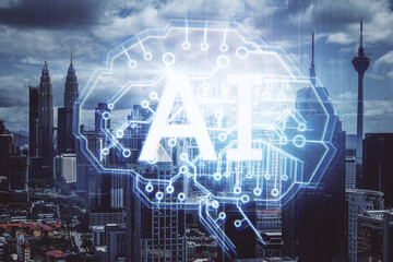 Night city with AI brain interface.