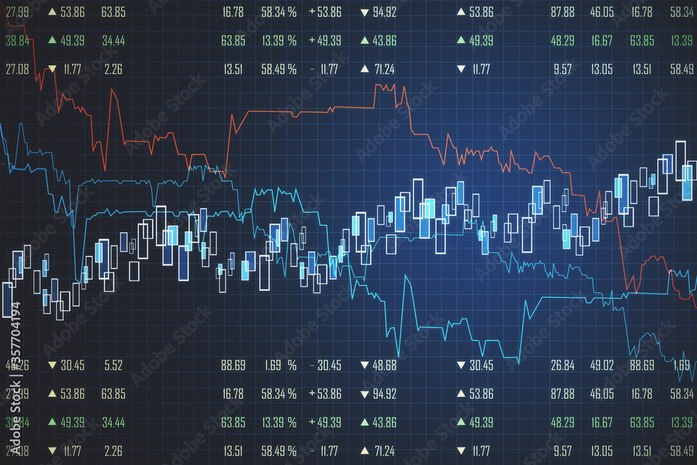 Poster Creative dark forex chart backdrop with candlestick graph