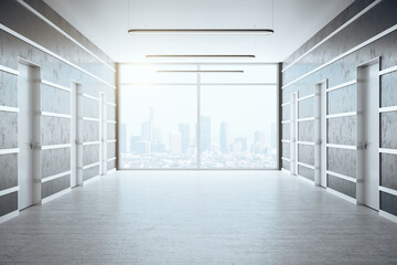Minimalistic office hall with panoramic city view