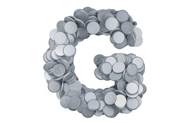 Letter G from button cells, 3D rendering