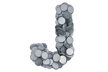 Letter J from button cells, 3D rendering