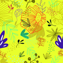 endless pattern on a colored background bright plants tropical beautiful fabric packaging cover sketchbook diary