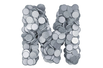 Letter M from button cells, 3D rendering