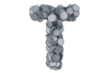 Letter T from button cells, 3D rendering