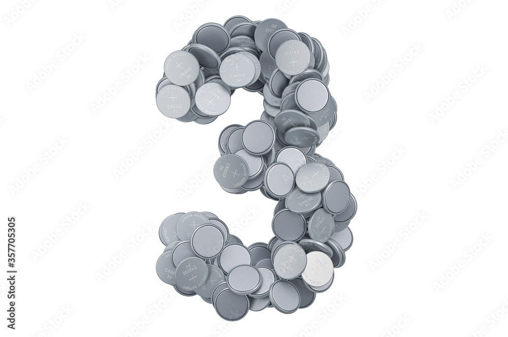 Fototapete number 3 from button cells, 3d rendering