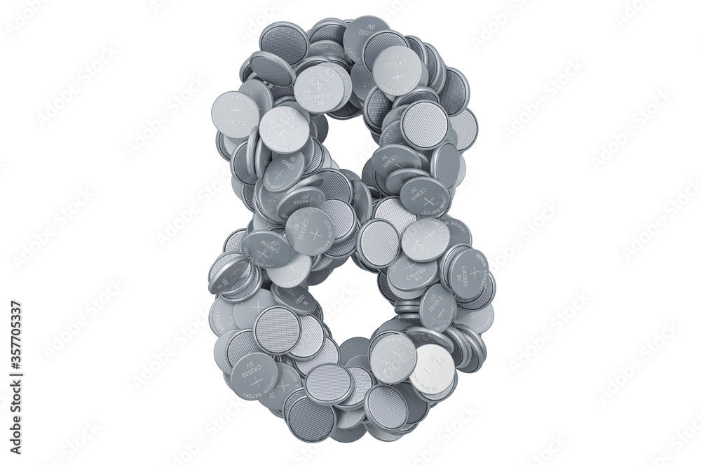 Fototapete number 8 from button cells, 3d rendering