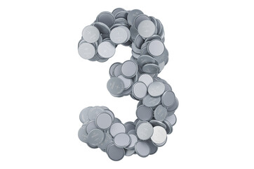 Number 3 from button cells, 3D rendering