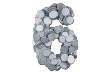 Number 6 from button cells, 3D rendering