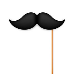 Realistic fake mustache on a stick. Vintage paper mustache isolated on white background. Vector illustration.