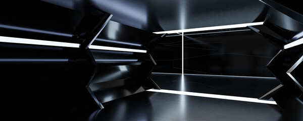 black futuristic mirror architecture technology 3d rendering illustration background