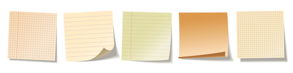 Realistic blank sticky notes isolated on white background. Colorful sheets of note papers. Paper reminder. Vector illustration.