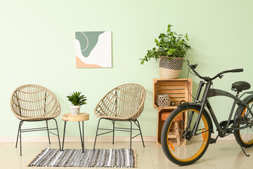 Interior of modern room with stylish bicycle