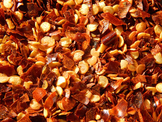 Close-up view of red chili flakes