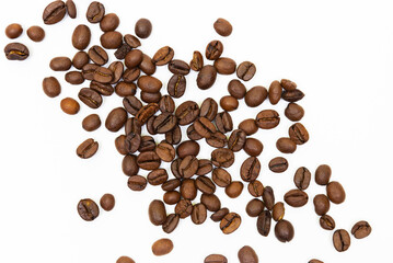 roasted coffee beans isolates on a white background