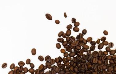Coffee beans isolated on white background , top view , flat lay.