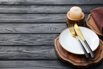 Beautiful table setting on wooden background