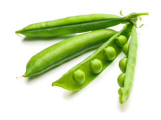Tasty fresh peas on white background