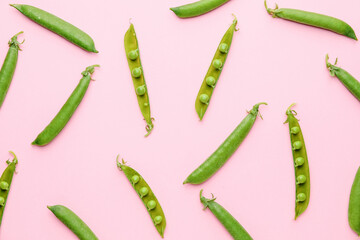 Tasty fresh peas on color background