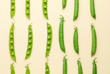 Tasty fresh peas on color background
