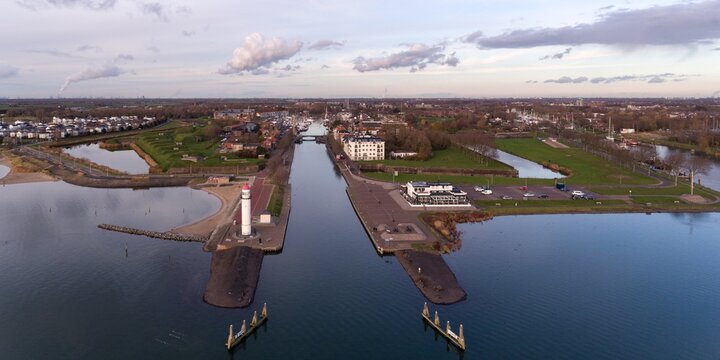 Aerial view of the fortified historical harbor of Hellevoetsluis in the Netherlands
